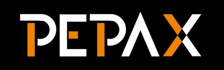 A logo of pepax with a black background.