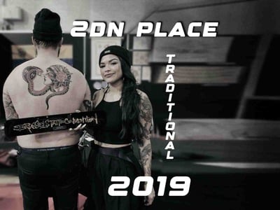 Second place award in a tattoo event in 2019.